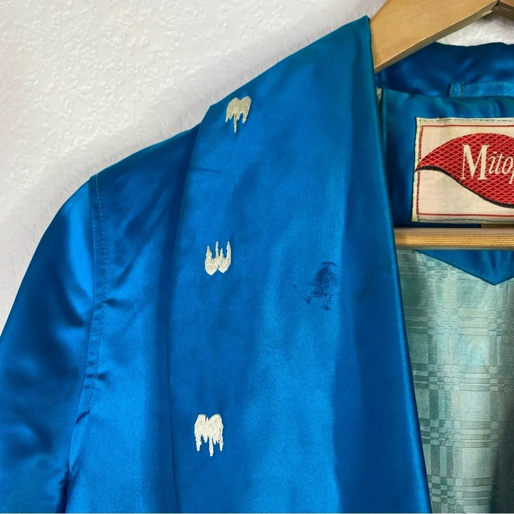 Vintage Mitopa Department Store Blue Satin Dragon Embroidered Asian Robe - Picture 4 of 14
